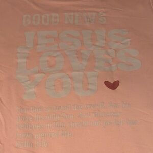 New Graphic Design Muted Good News Religious Woman’s Soft Pink Shirt Medium